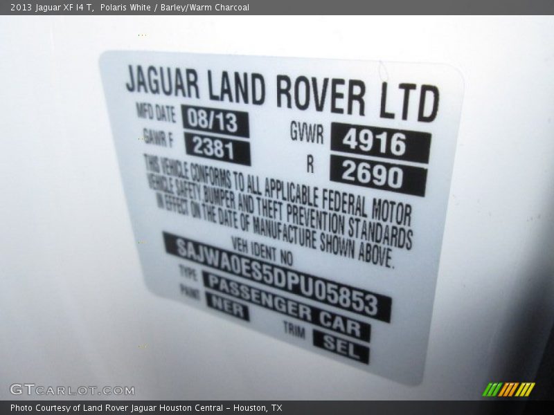 Polaris White / Barley/Warm Charcoal 2013 Jaguar XF I4 T