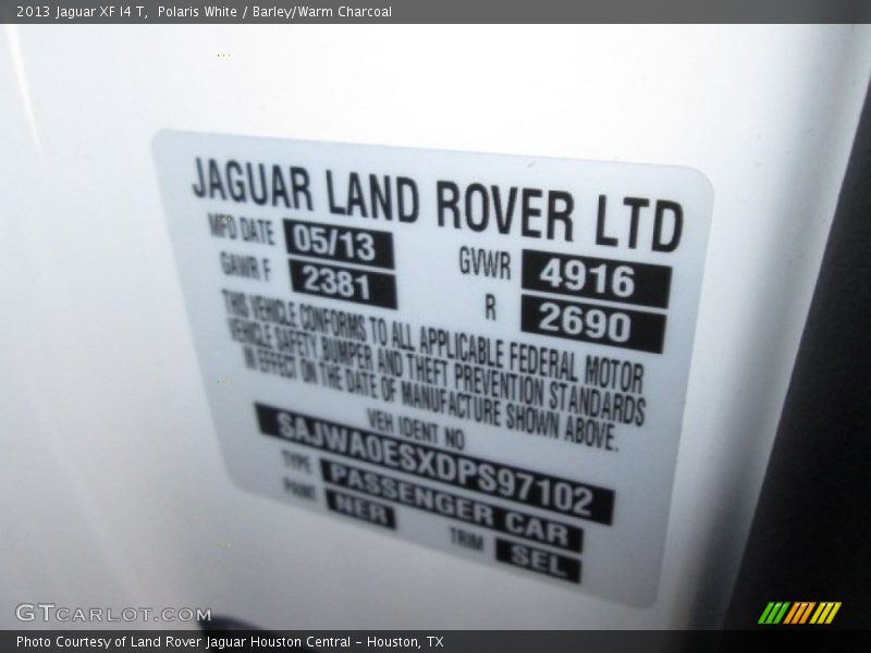 Polaris White / Barley/Warm Charcoal 2013 Jaguar XF I4 T
