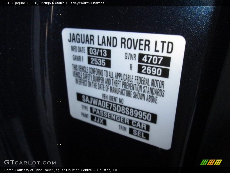 Indigo Metallic / Barley/Warm Charcoal 2013 Jaguar XF 3.0