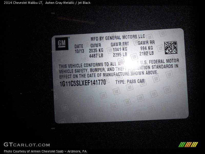 Ashen Gray Metallic / Jet Black 2014 Chevrolet Malibu LT