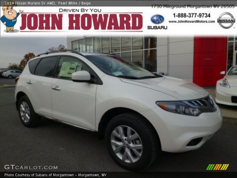 Pearl White / Beige 2014 Nissan Murano SV AWD