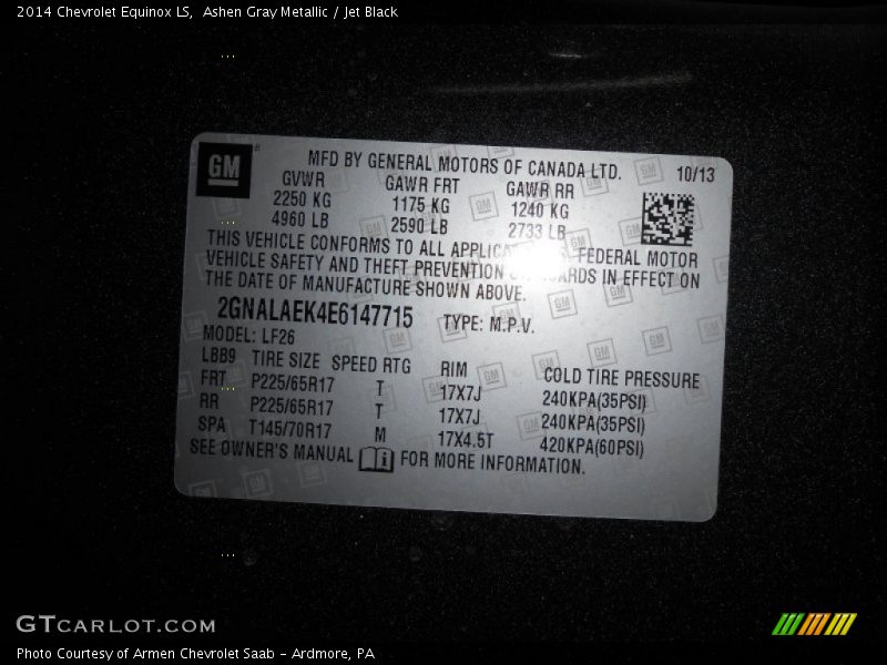 Ashen Gray Metallic / Jet Black 2014 Chevrolet Equinox LS