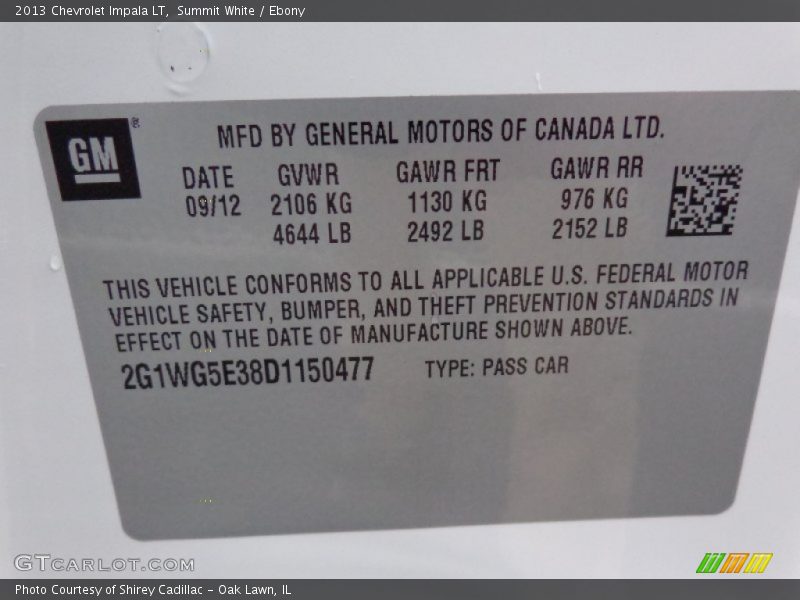 Summit White / Ebony 2013 Chevrolet Impala LT