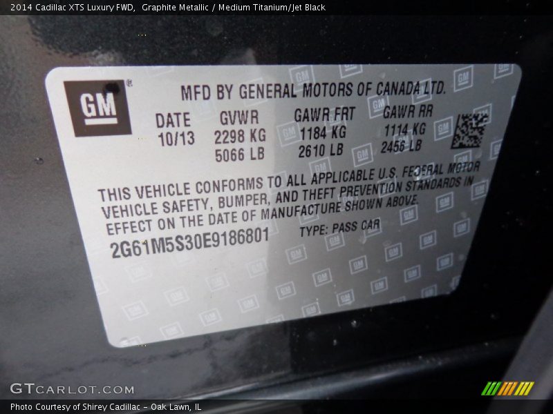 Graphite Metallic / Medium Titanium/Jet Black 2014 Cadillac XTS Luxury FWD