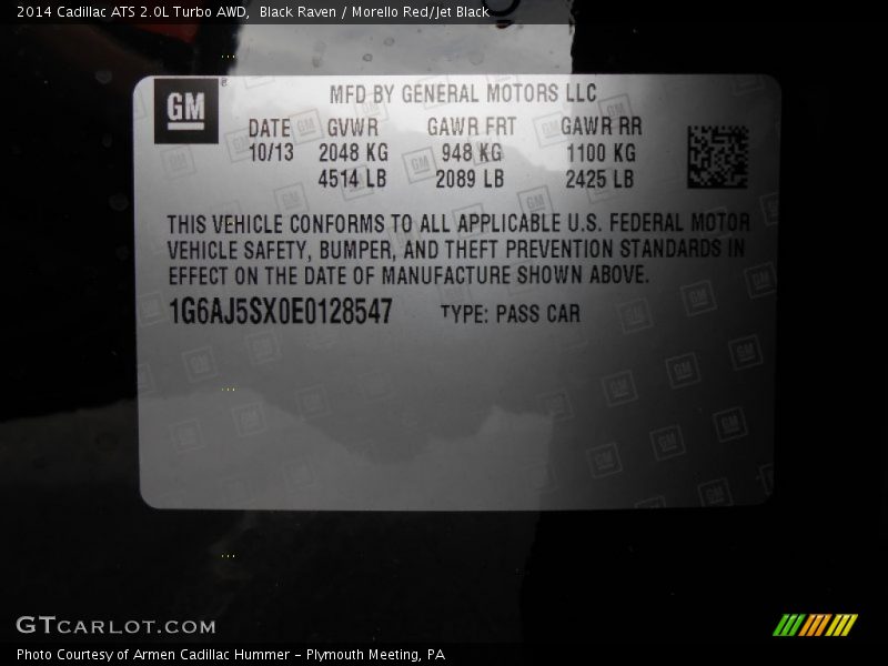 Black Raven / Morello Red/Jet Black 2014 Cadillac ATS 2.0L Turbo AWD