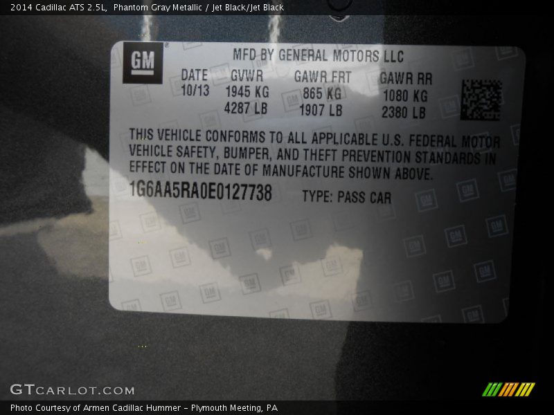 Phantom Gray Metallic / Jet Black/Jet Black 2014 Cadillac ATS 2.5L