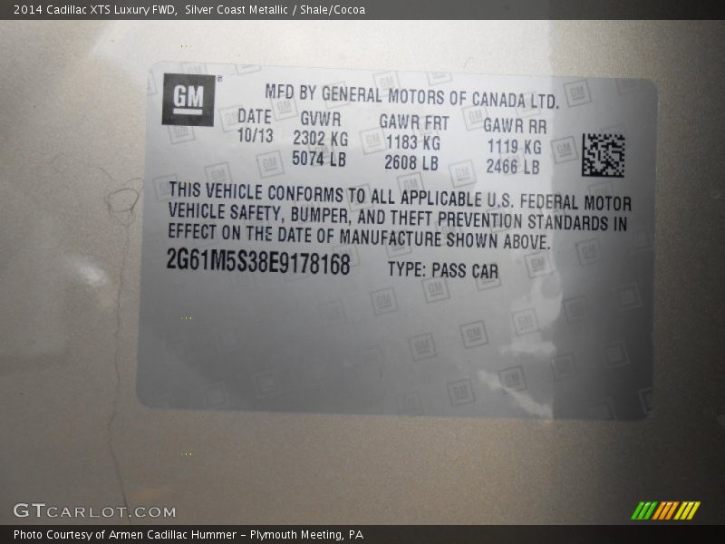 Silver Coast Metallic / Shale/Cocoa 2014 Cadillac XTS Luxury FWD