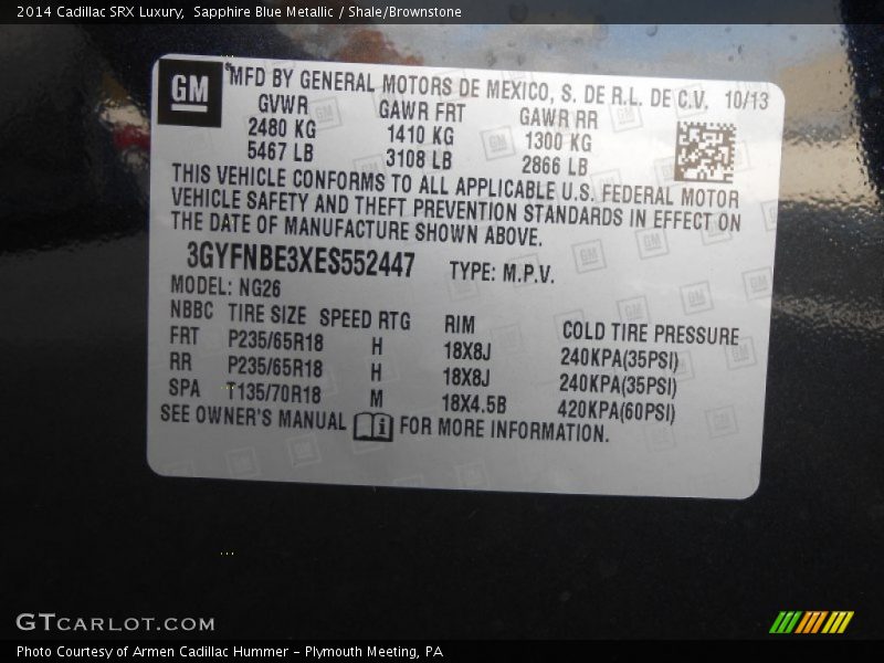 Sapphire Blue Metallic / Shale/Brownstone 2014 Cadillac SRX Luxury