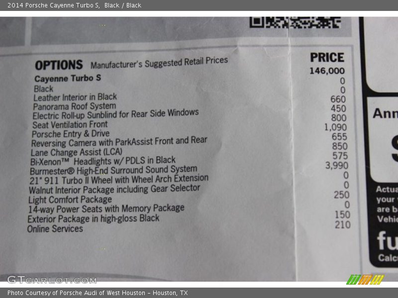  2014 Cayenne Turbo S Window Sticker