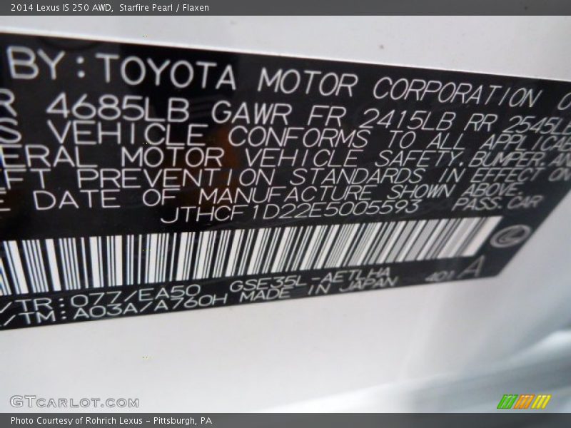 Starfire Pearl / Flaxen 2014 Lexus IS 250 AWD