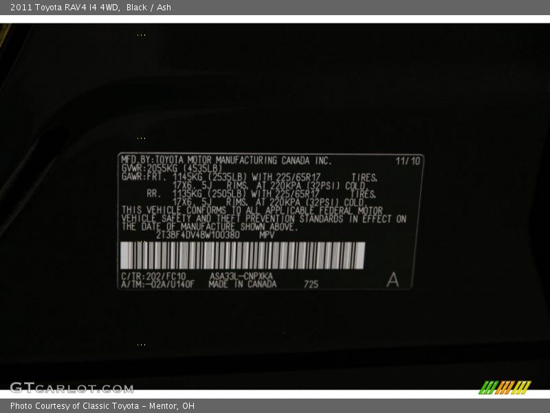 Black / Ash 2011 Toyota RAV4 I4 4WD