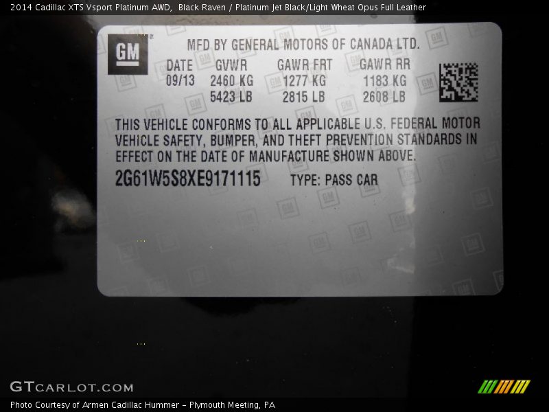 Info Tag of 2014 XTS Vsport Platinum AWD