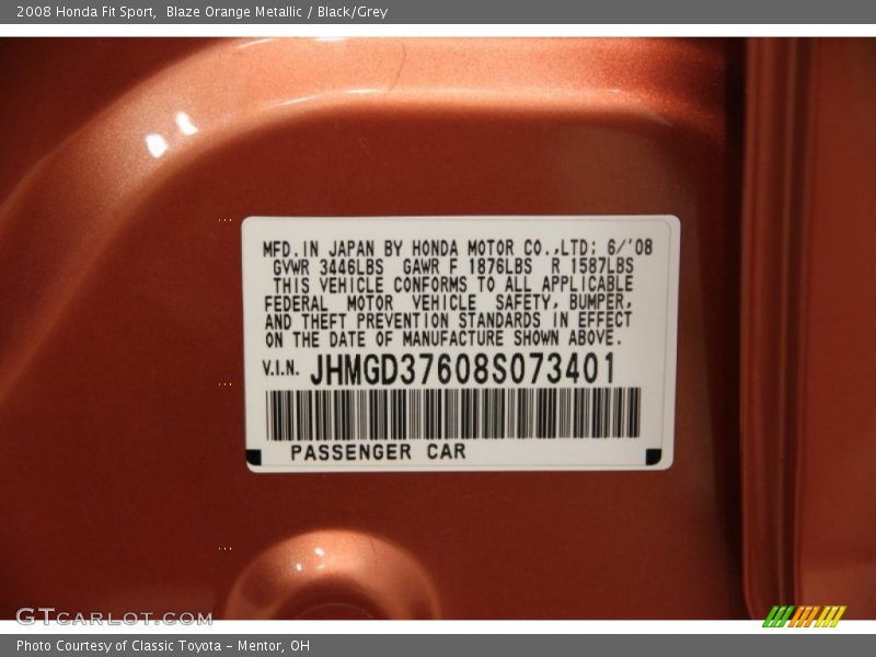 Blaze Orange Metallic / Black/Grey 2008 Honda Fit Sport
