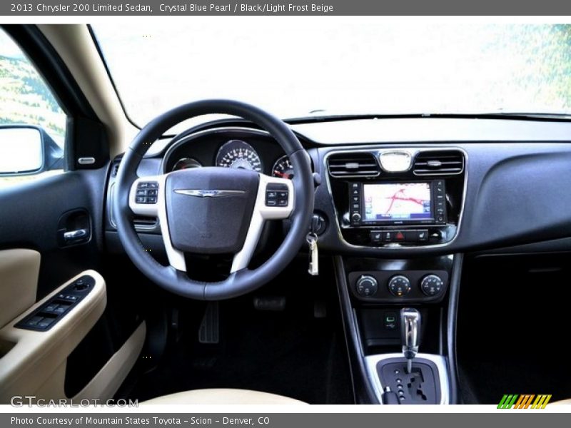 Crystal Blue Pearl / Black/Light Frost Beige 2013 Chrysler 200 Limited Sedan