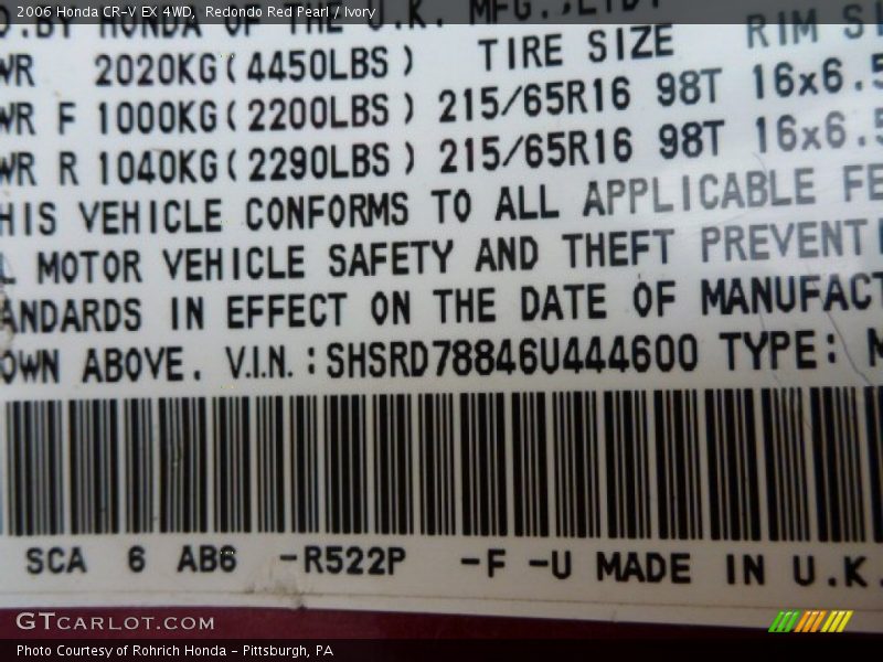 Redondo Red Pearl / Ivory 2006 Honda CR-V EX 4WD