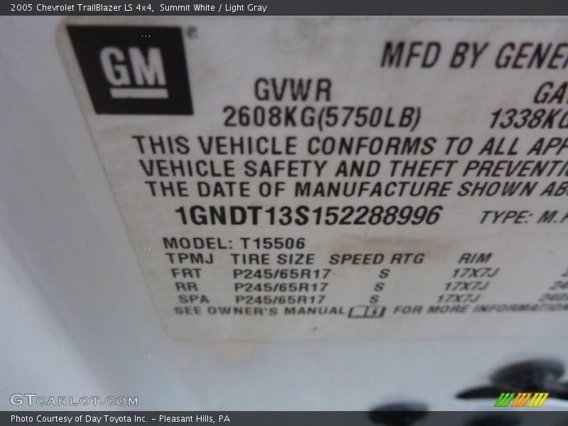 Summit White / Light Gray 2005 Chevrolet TrailBlazer LS 4x4