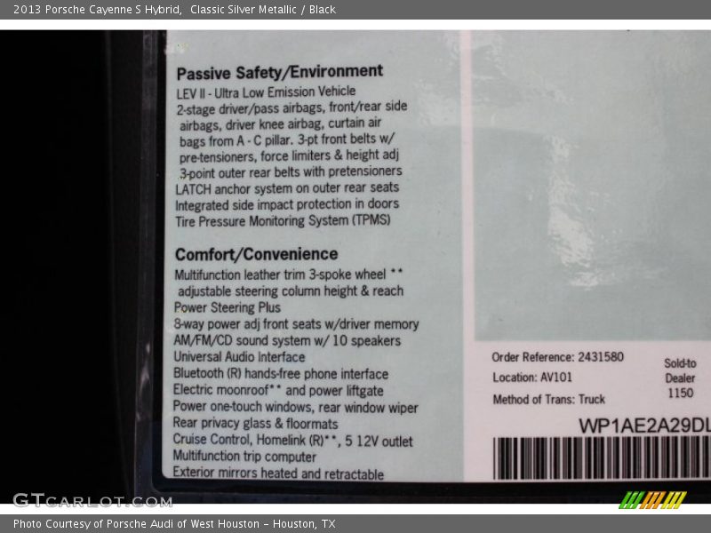  2013 Cayenne S Hybrid Window Sticker