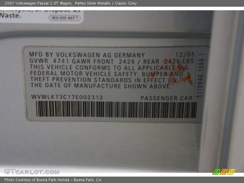 Reflex Silver Metallic / Classic Grey 2007 Volkswagen Passat 2.0T Wagon