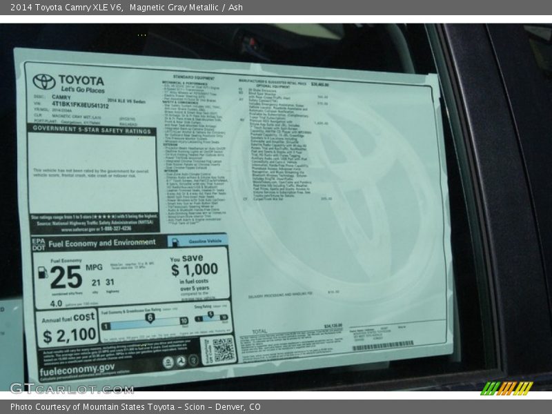 Magnetic Gray Metallic / Ash 2014 Toyota Camry XLE V6