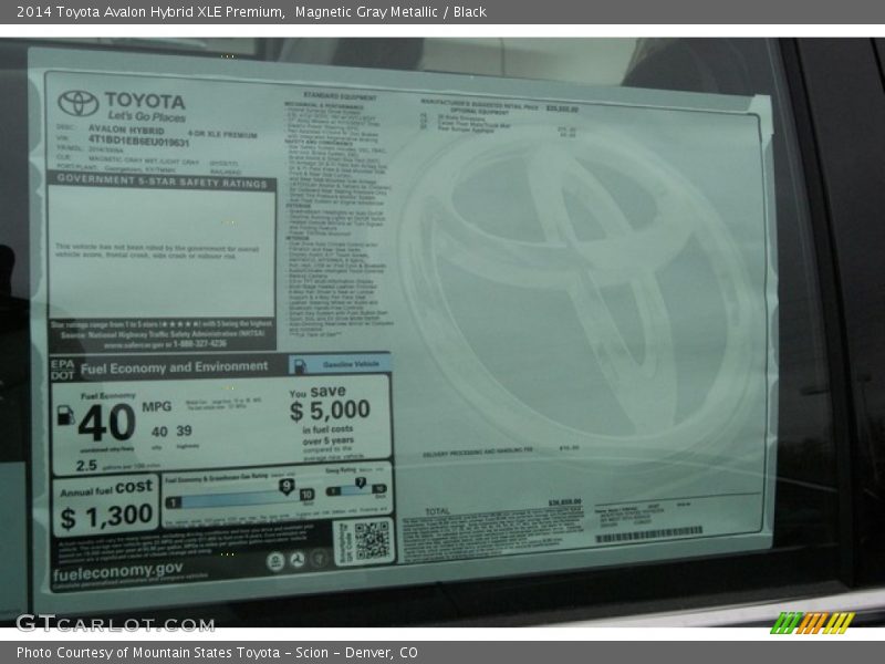  2014 Avalon Hybrid XLE Premium Window Sticker