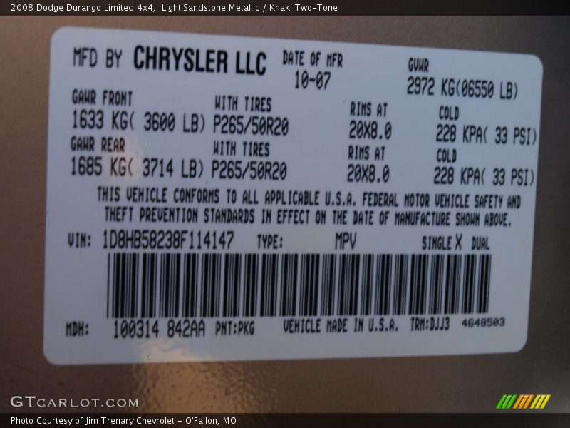 Light Sandstone Metallic / Khaki Two-Tone 2008 Dodge Durango Limited 4x4