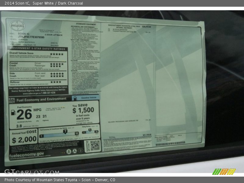 Super White / Dark Charcoal 2014 Scion tC