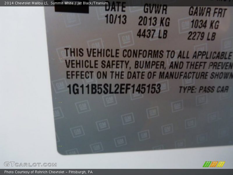 Summit White / Jet Black/Titanium 2014 Chevrolet Malibu LS