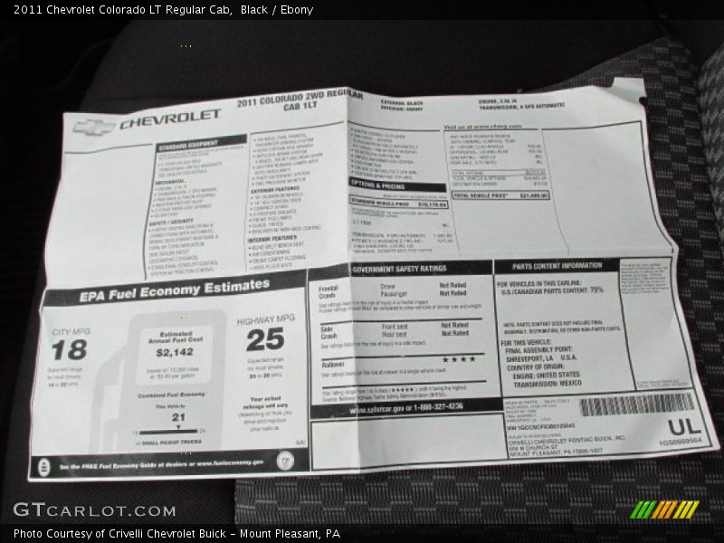  2011 Colorado LT Regular Cab Window Sticker