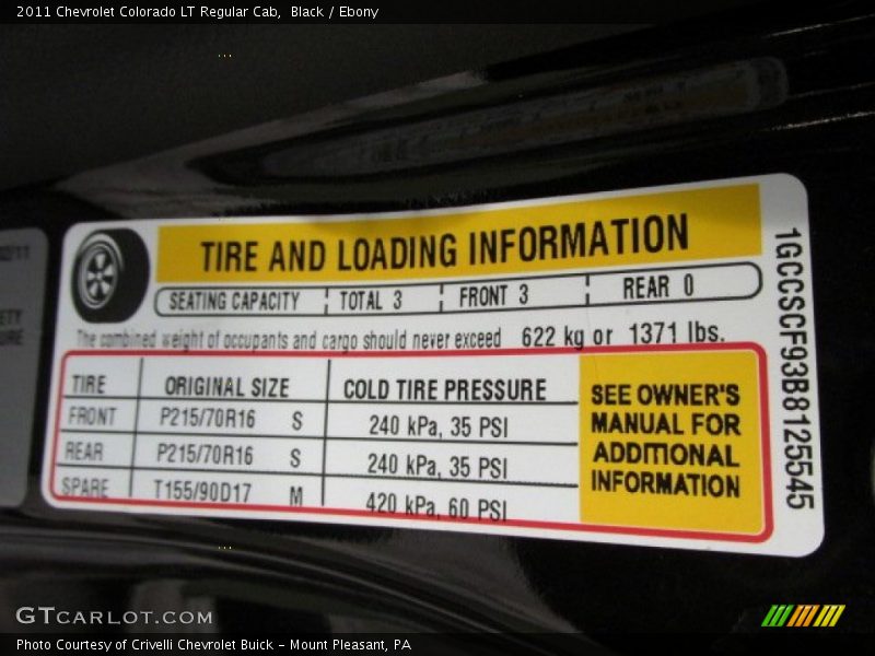 Black / Ebony 2011 Chevrolet Colorado LT Regular Cab