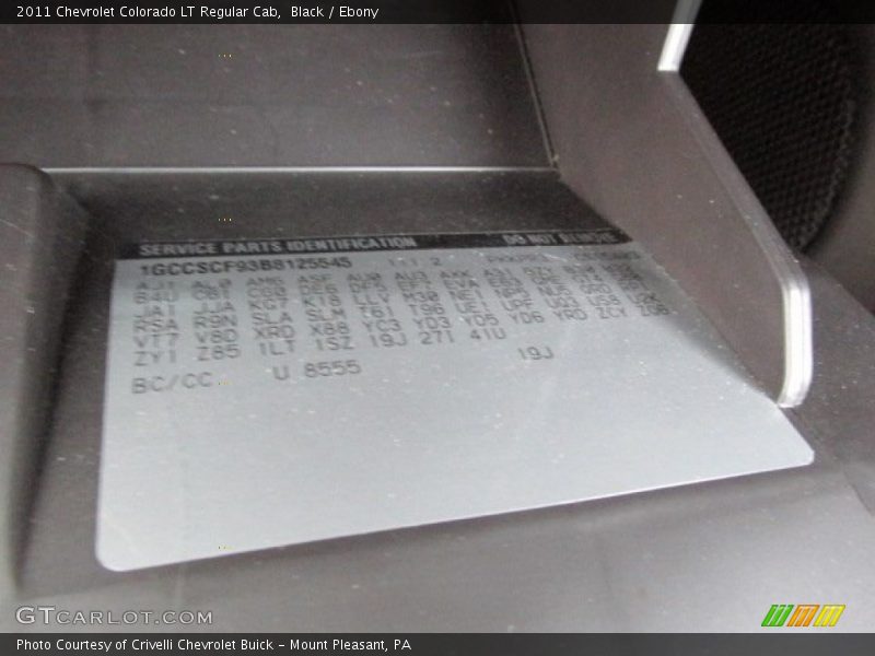 2011 Colorado LT Regular Cab Black Color Code 8555