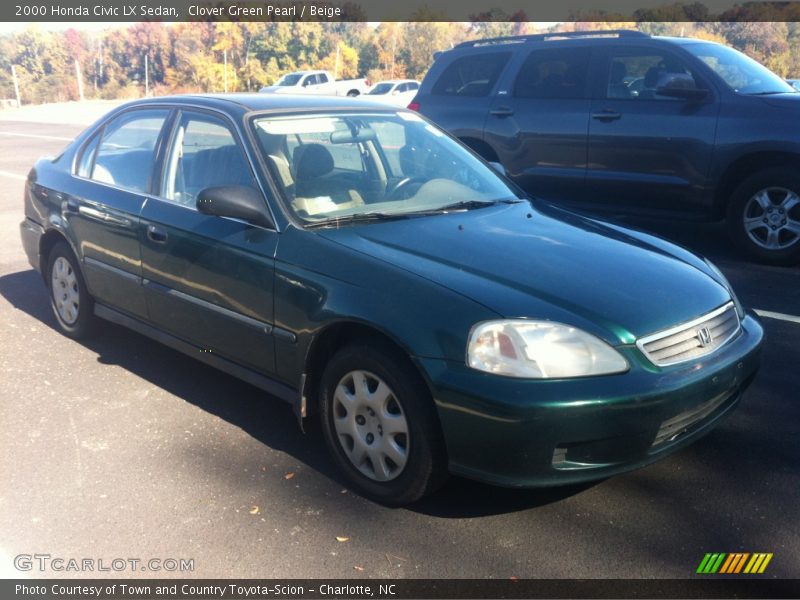Clover Green Pearl / Beige 2000 Honda Civic LX Sedan
