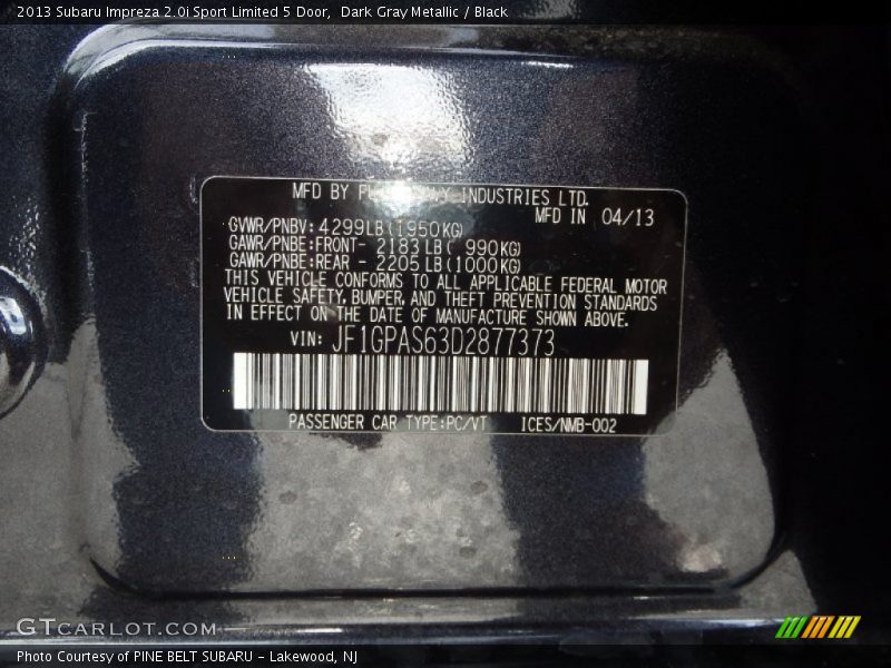 Dark Gray Metallic / Black 2013 Subaru Impreza 2.0i Sport Limited 5 Door
