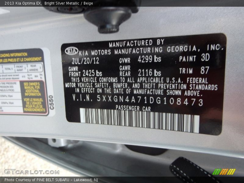 Bright Silver Metallic / Beige 2013 Kia Optima EX