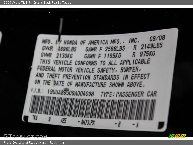 Crystal Black Pearl / Taupe 2009 Acura TL 3.5