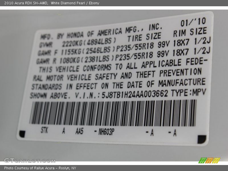 White Diamond Pearl / Ebony 2010 Acura RDX SH-AWD