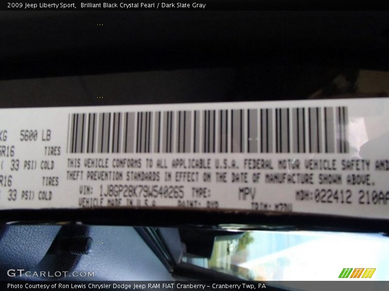 Brilliant Black Crystal Pearl / Dark Slate Gray 2009 Jeep Liberty Sport
