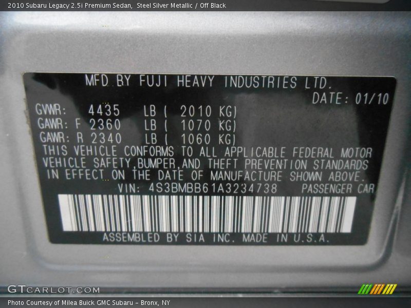 Steel Silver Metallic / Off Black 2010 Subaru Legacy 2.5i Premium Sedan