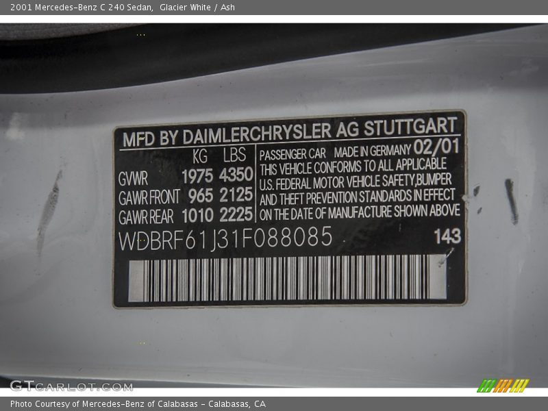 Glacier White / Ash 2001 Mercedes-Benz C 240 Sedan