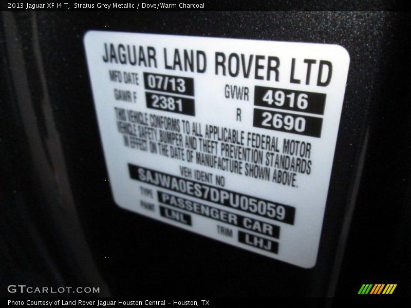 2013 XF I4 T Stratus Grey Metallic Color Code LNL