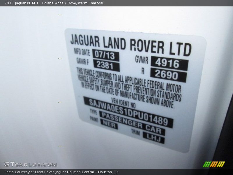Polaris White / Dove/Warm Charcoal 2013 Jaguar XF I4 T