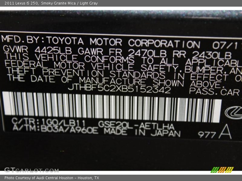 Smoky Granite Mica / Light Gray 2011 Lexus IS 250