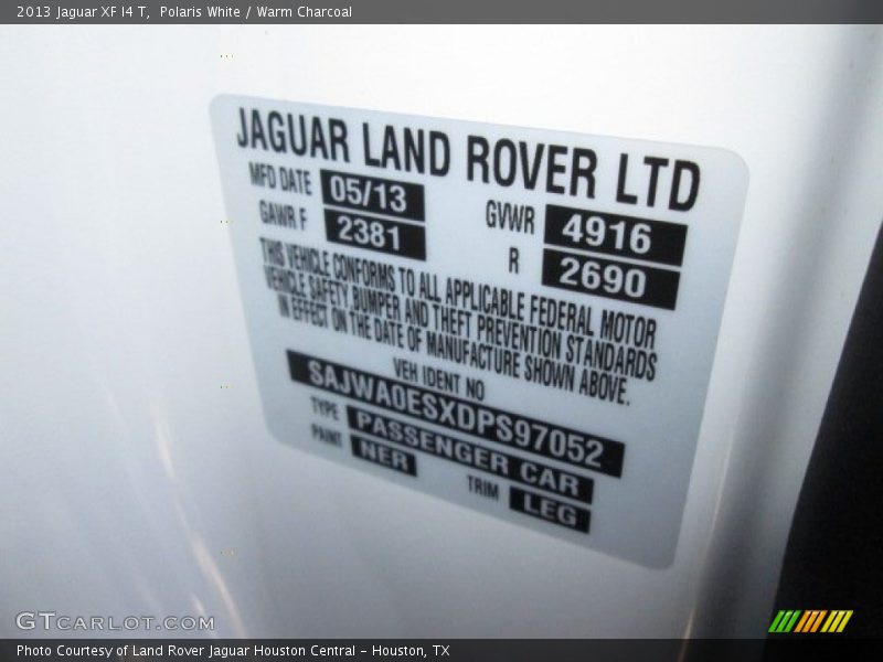 Polaris White / Warm Charcoal 2013 Jaguar XF I4 T