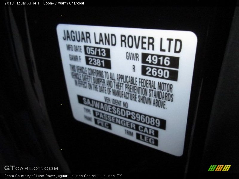 Ebony / Warm Charcoal 2013 Jaguar XF I4 T
