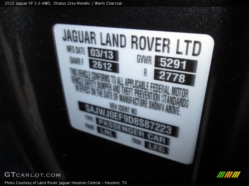 2013 XF 3.0 AWD Stratus Grey Metallic Color Code LNL