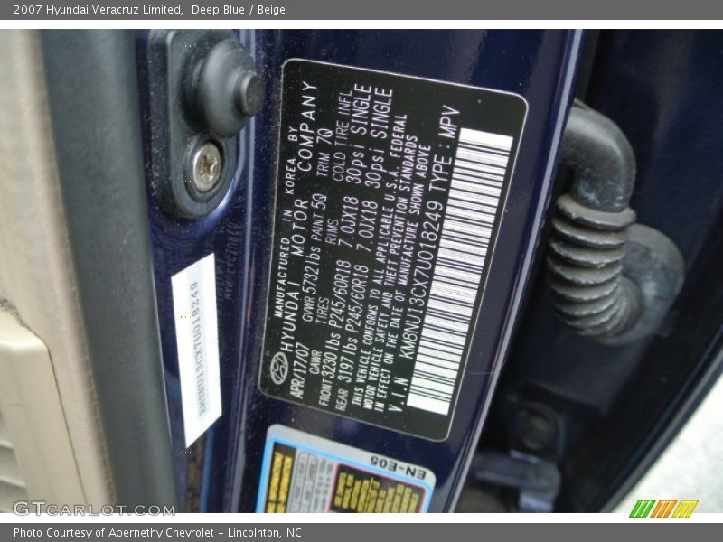 Deep Blue / Beige 2007 Hyundai Veracruz Limited
