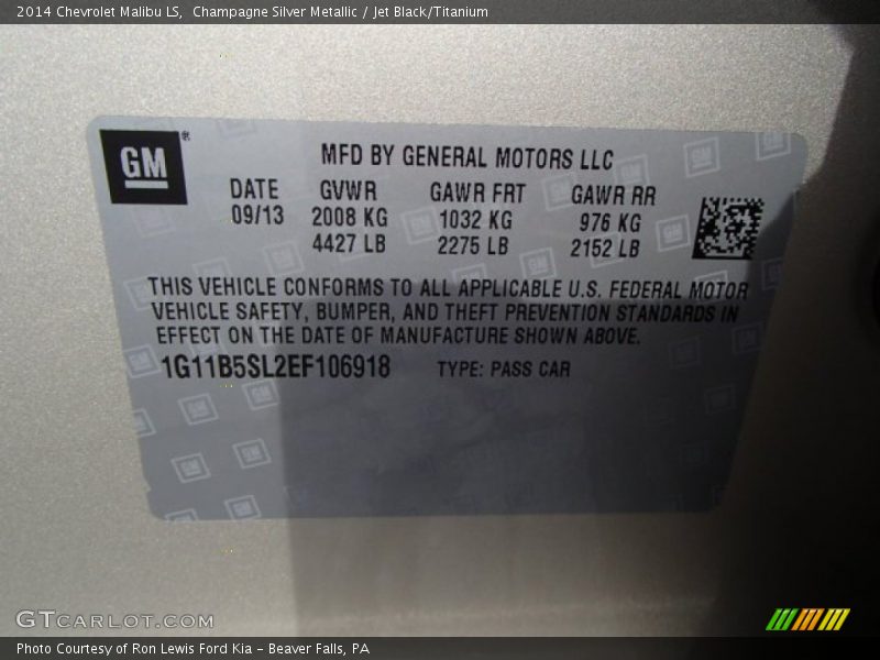 Champagne Silver Metallic / Jet Black/Titanium 2014 Chevrolet Malibu LS