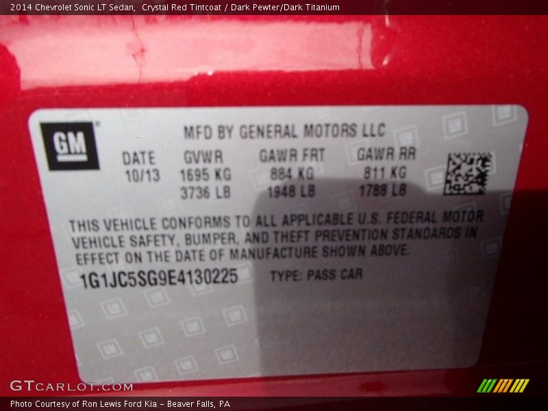 Crystal Red Tintcoat / Dark Pewter/Dark Titanium 2014 Chevrolet Sonic LT Sedan