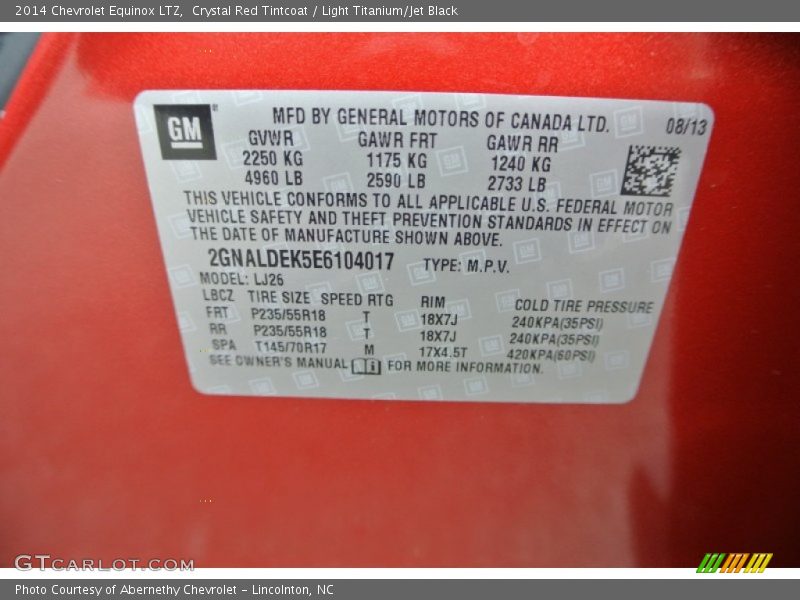 Crystal Red Tintcoat / Light Titanium/Jet Black 2014 Chevrolet Equinox LTZ