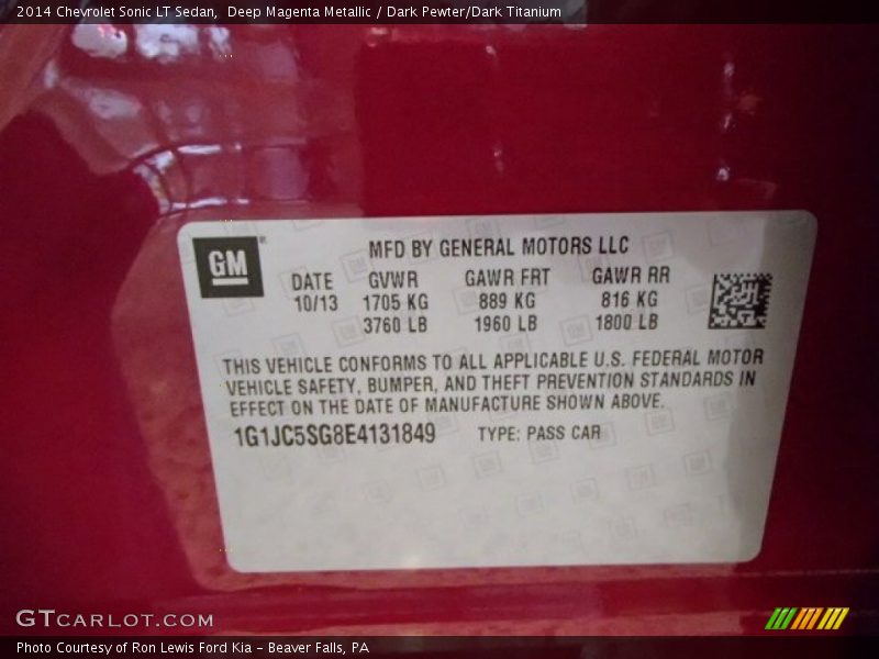 Deep Magenta Metallic / Dark Pewter/Dark Titanium 2014 Chevrolet Sonic LT Sedan