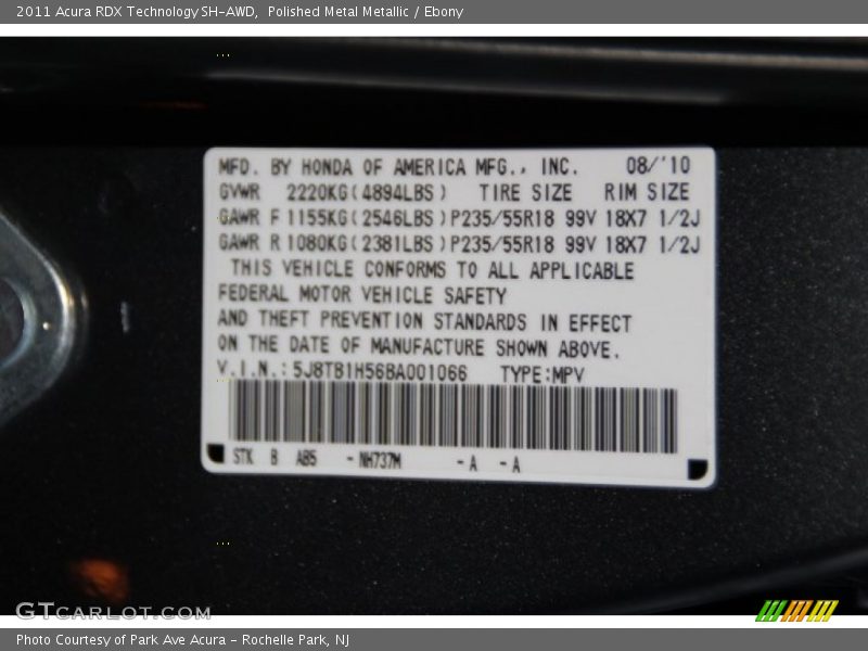 Polished Metal Metallic / Ebony 2011 Acura RDX Technology SH-AWD